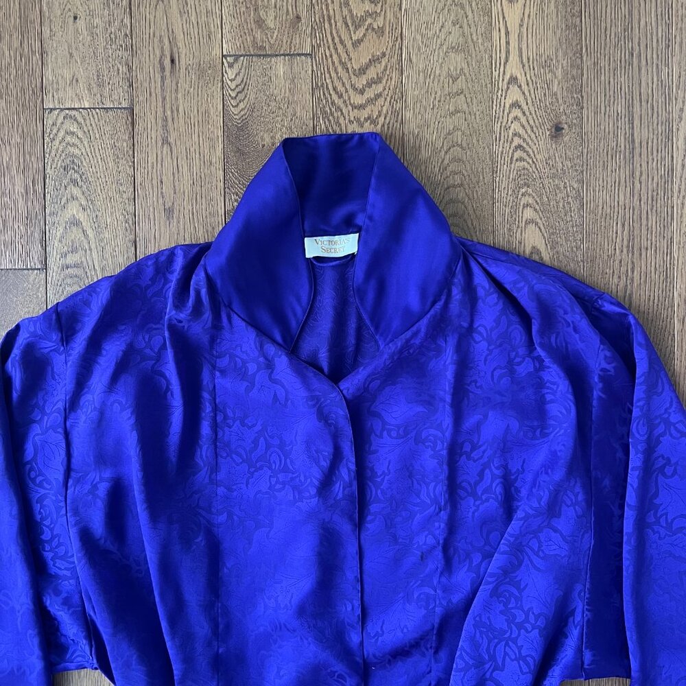Vintage 80s Gold Label Victoria’s Secret Purple‎ Satin Robe Womens M Jacquard - Picture 4 of 10